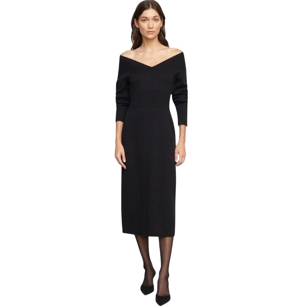 Modern Citizen Bora Off Shoulder V Neck Sweater Dress Black XL Quiet Luxary